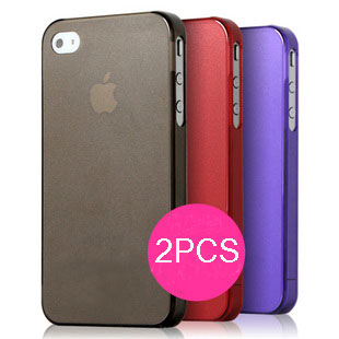 Цветные тонкие полупрозрачные дешевые жесткие чехлы для iPhone 4 - (2 шт.)